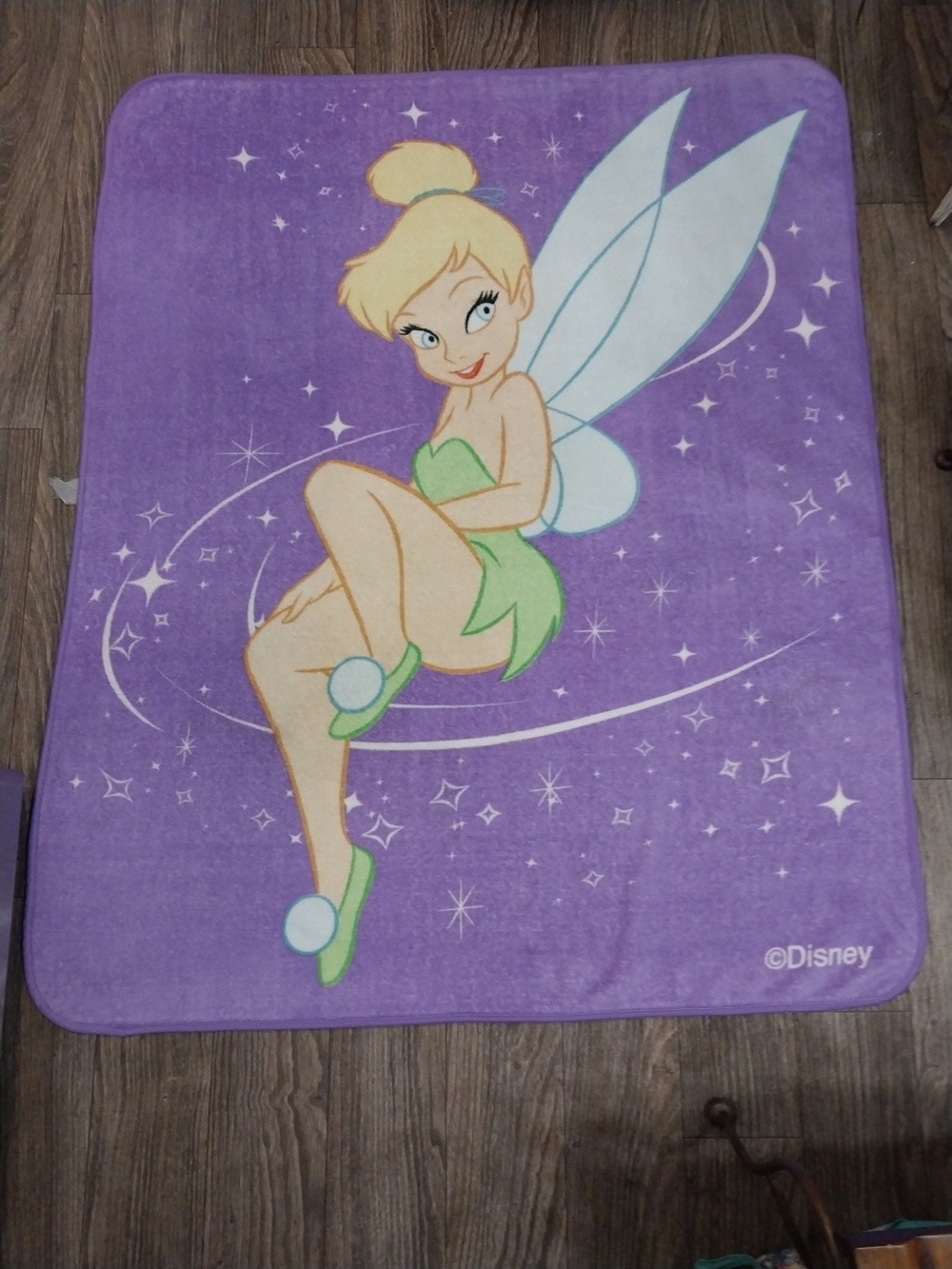 RARE-Vintage-Disney Purple Tinker Bell Plush Throw Blanket-56""X46"